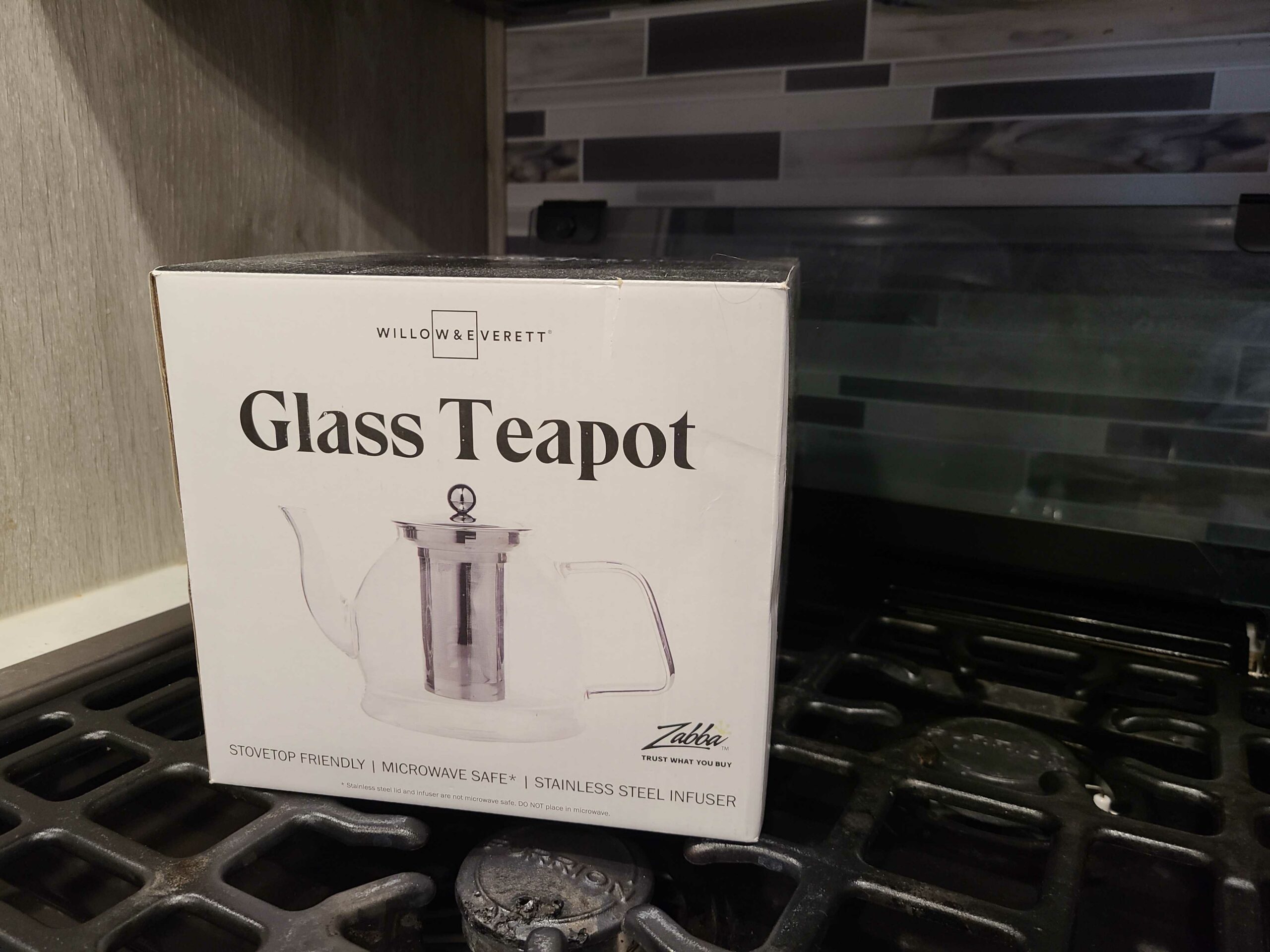 willow & everett glass tea kettle in box