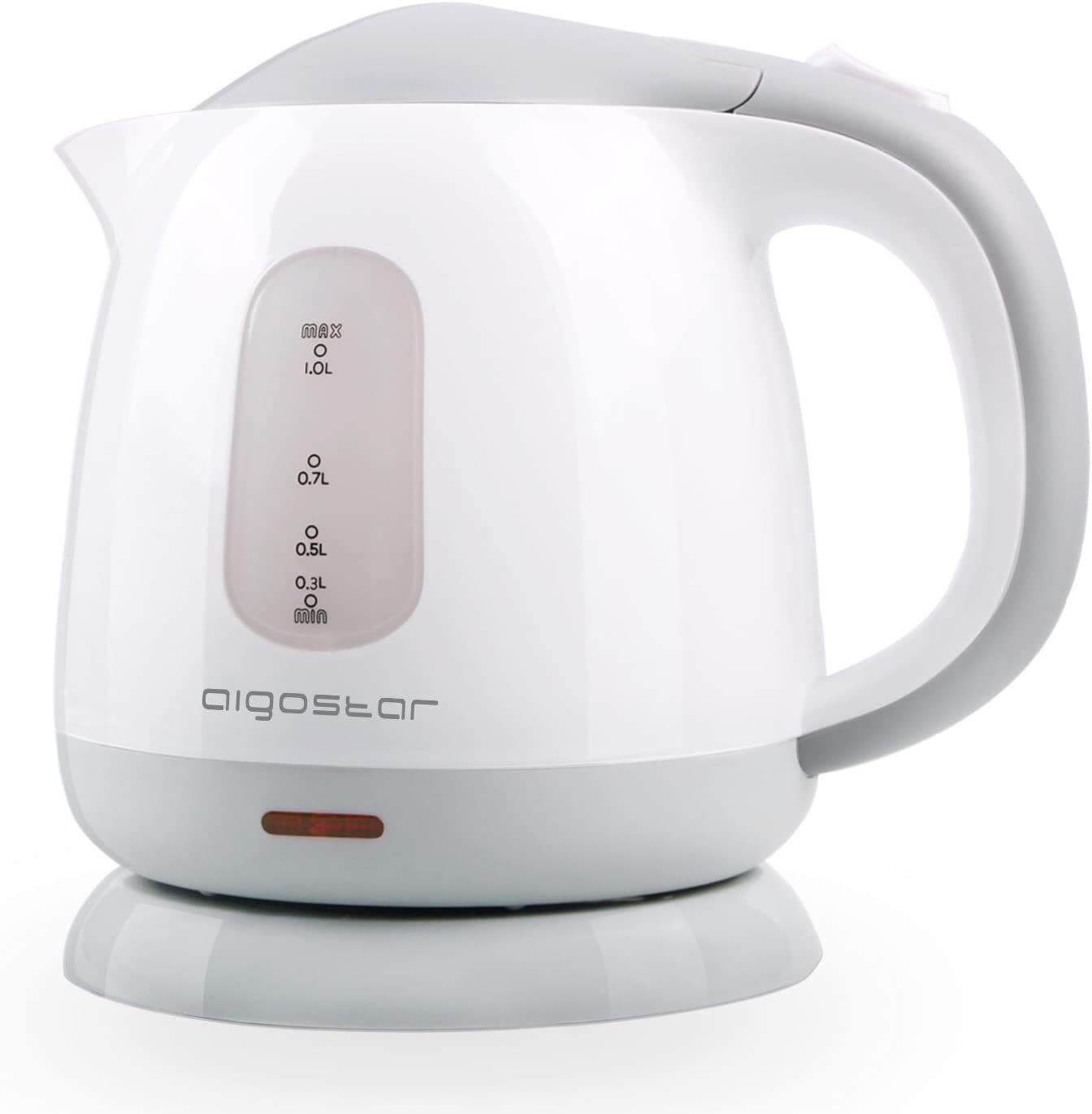 white and light grey electric tea kettle