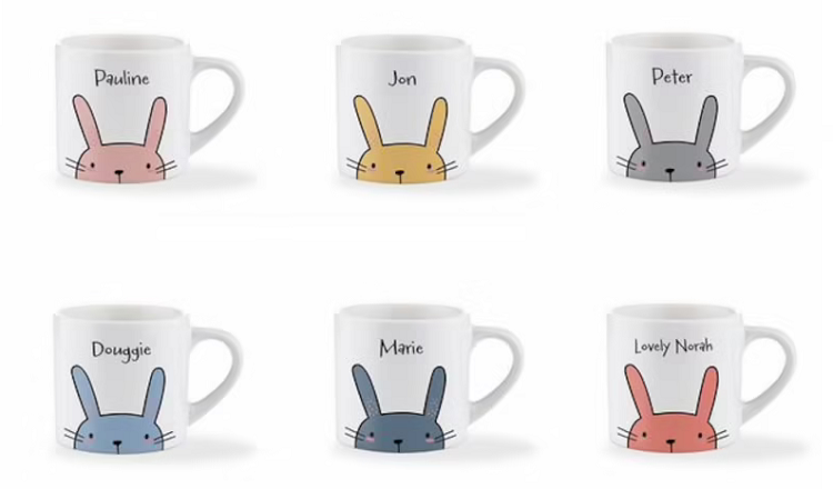 Easter Bunny Mini Mug set of 6 with names on them