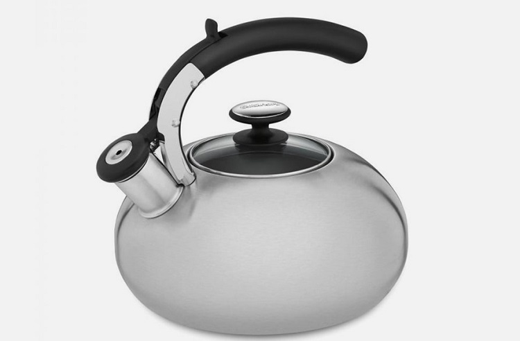 round futuristic stainless steel tea kettle