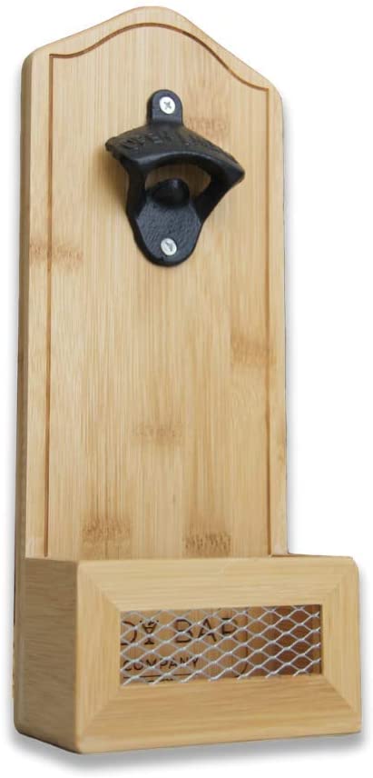 Tidy Bar, Bamboo Wall Mounted Beer Bottle Opener with Catcher