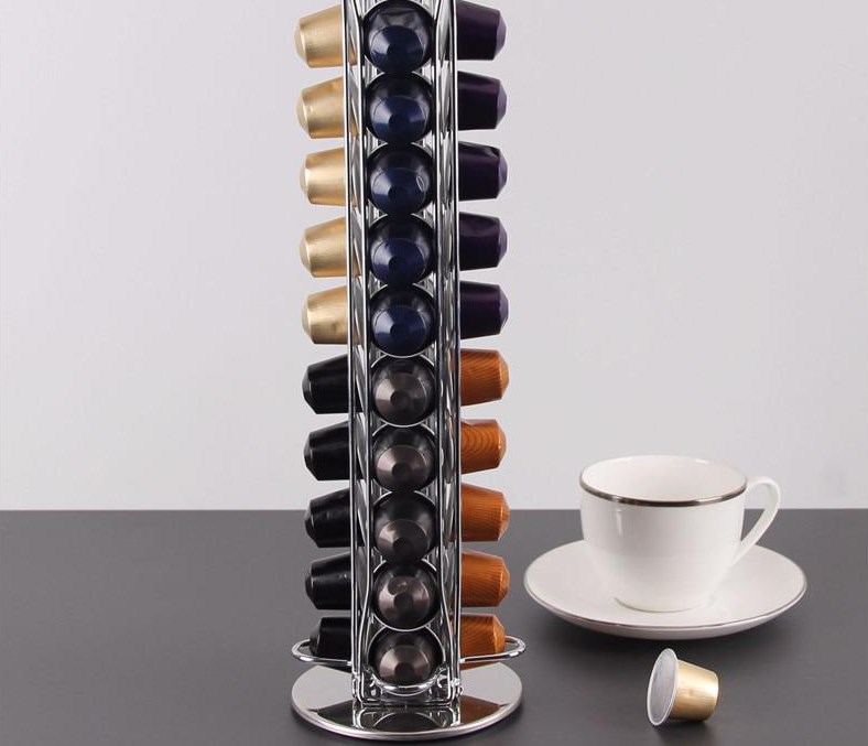 tall tower style rack full of coffee pods