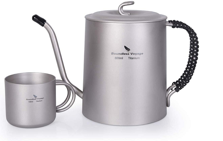 iBasingo 800ml Water Kettle Titanium Gooseneck Spout Lightweight Outdoor Camping Drinkware with Anti-scalding Handle