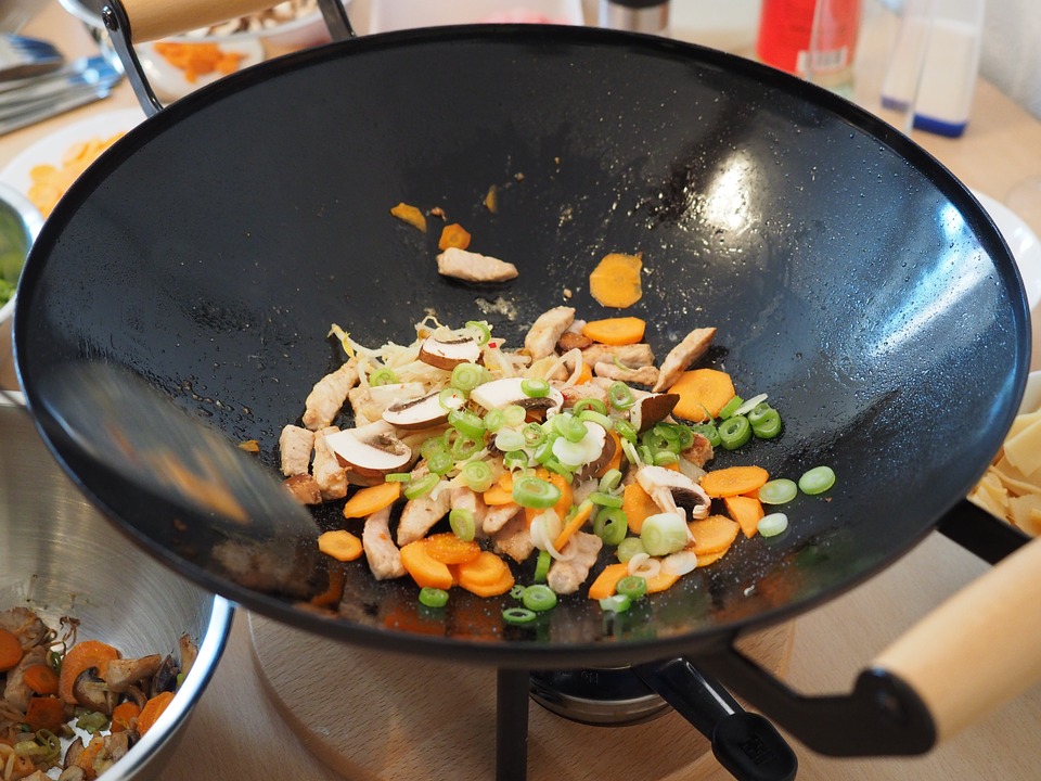 stir fry in black wok