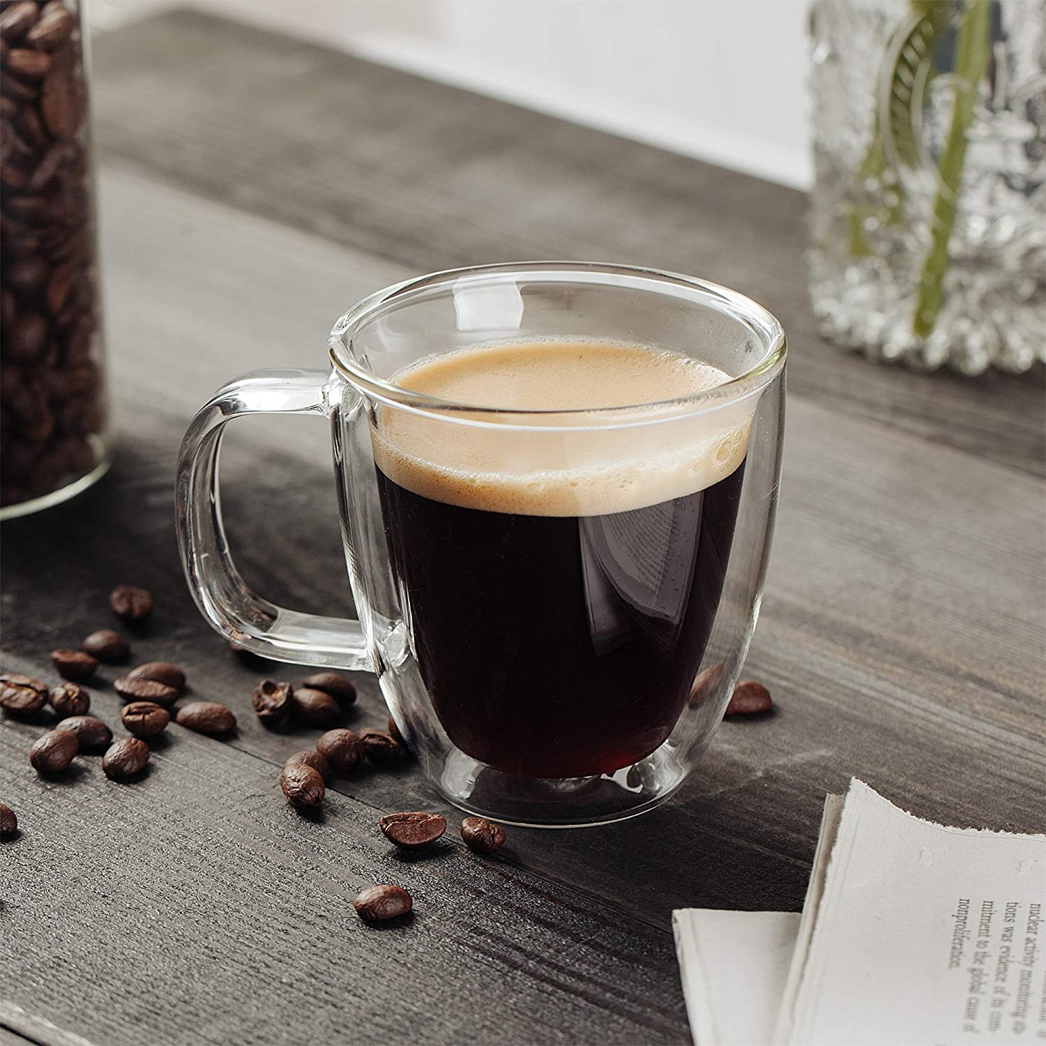 black coffee in double walled insulated coffee mug