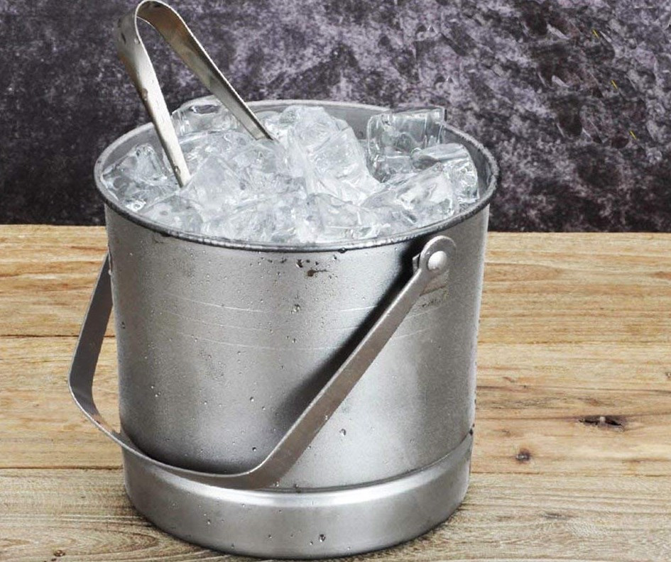 stainless steel ice bucket and tongs