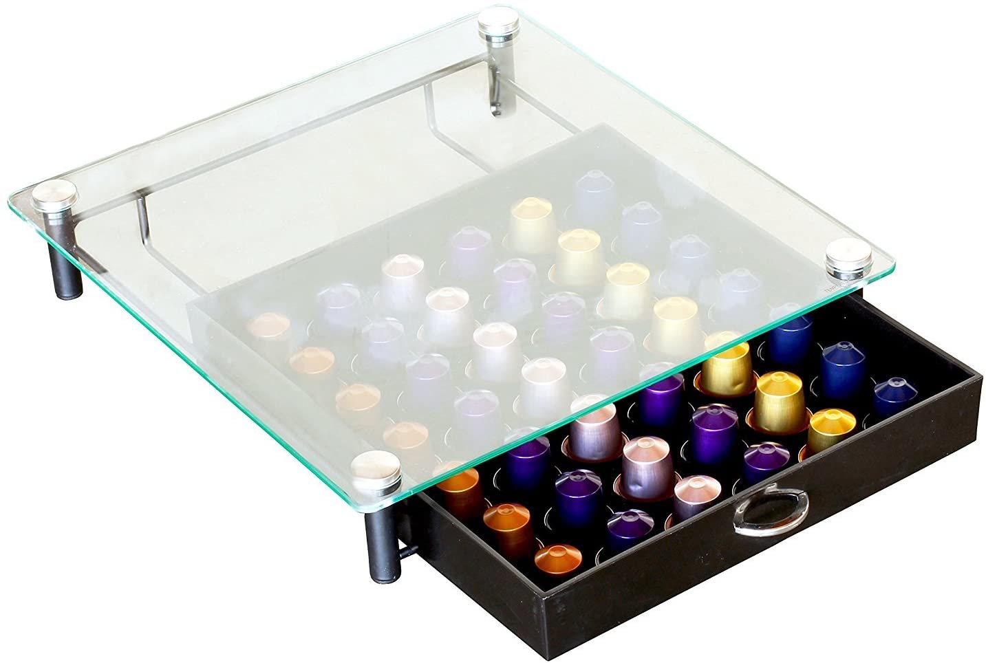 glass top nespresso pod organizer drawer
