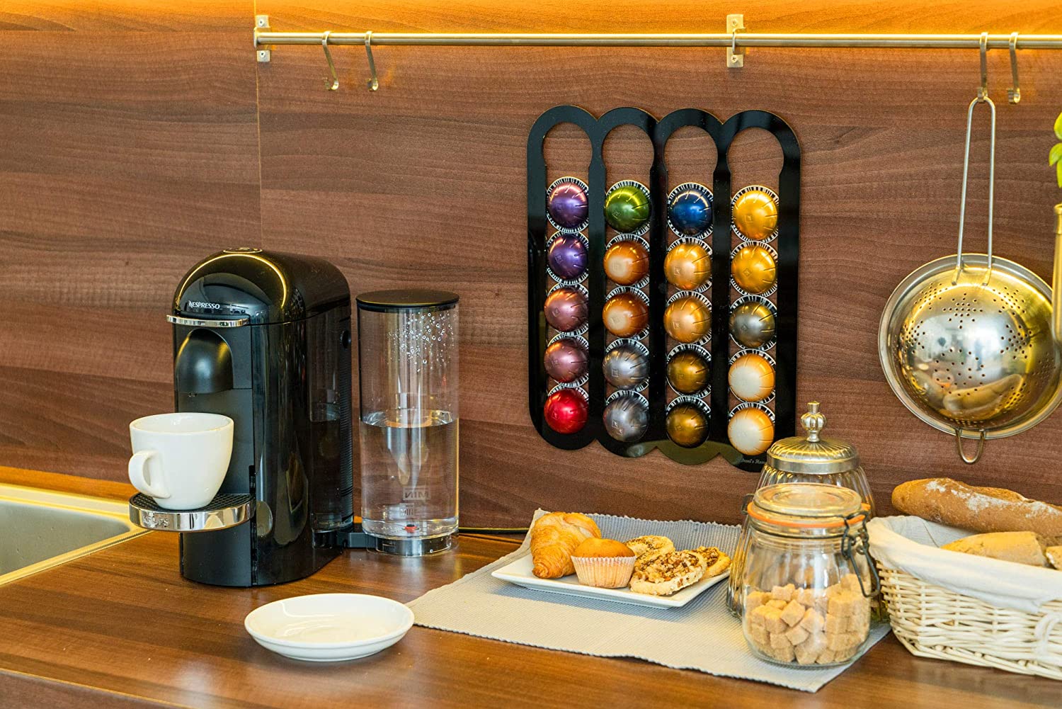 magnetic wall mount nespresso pod organizer behind coffee machine