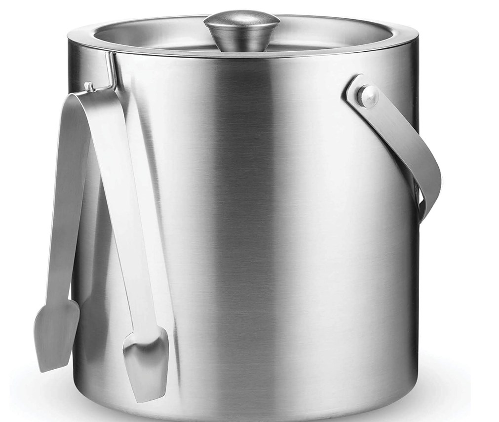stainless steel ice bucket and tongs
