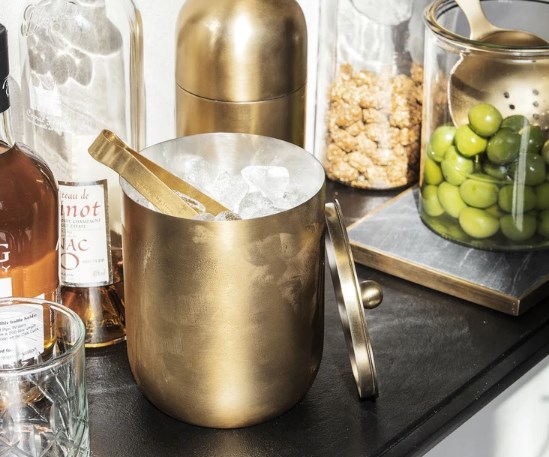 Gold Ice Bucket with Lid on bar