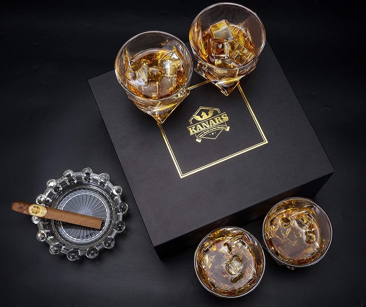KANARS Whiskey Rocks Glass, Set of 4 Crystal Bourbon Glasses in Gift Box