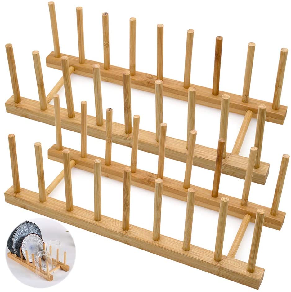 LZYMSZ Set of 2 Bamboo Wooden Dish Rack