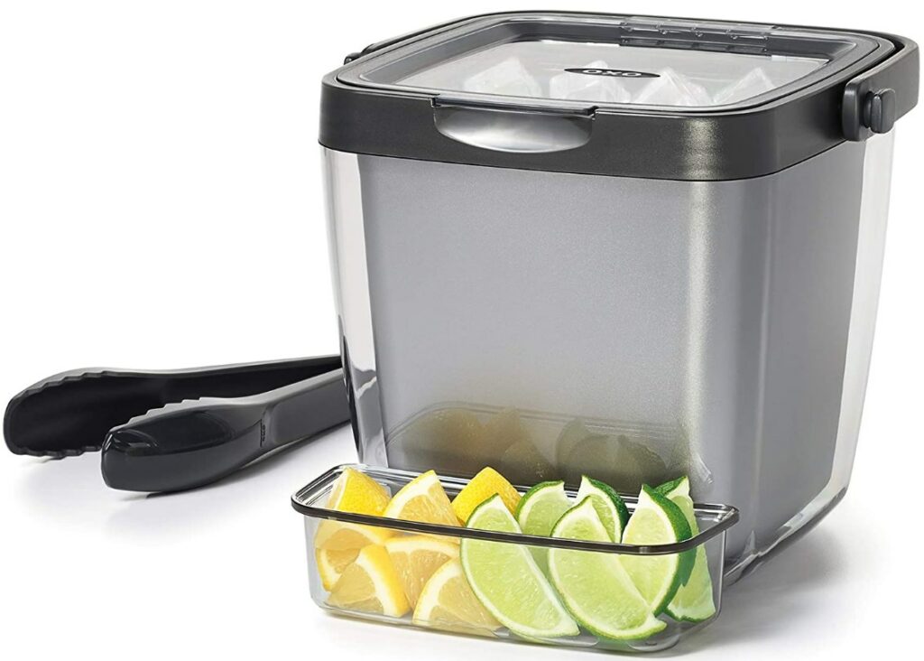insulated square ice bucket with garnish bowls