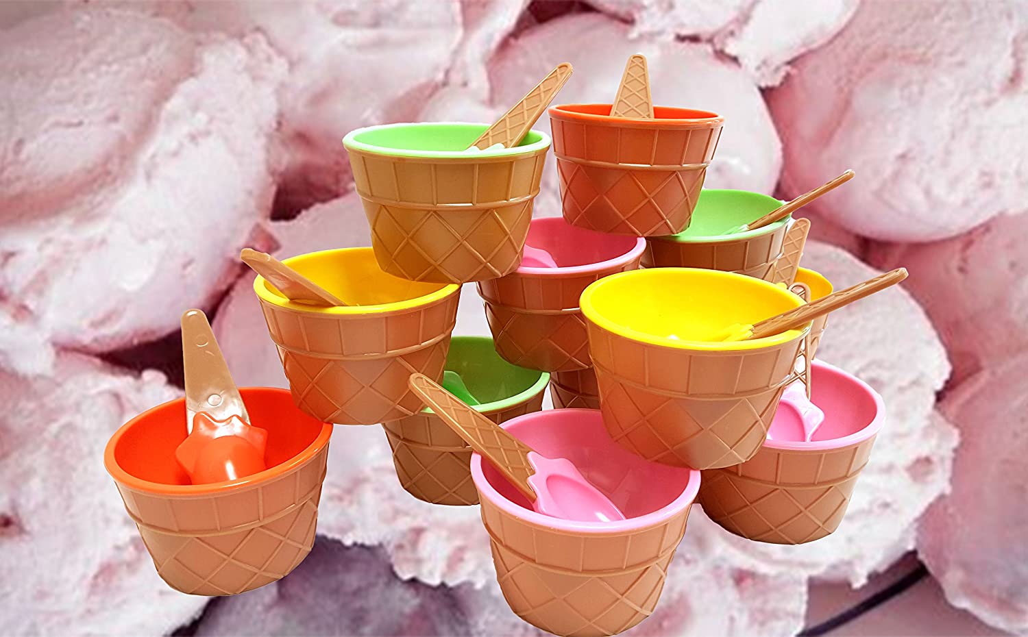 Whimsical Plastic Ice Cream Cups with Spoons