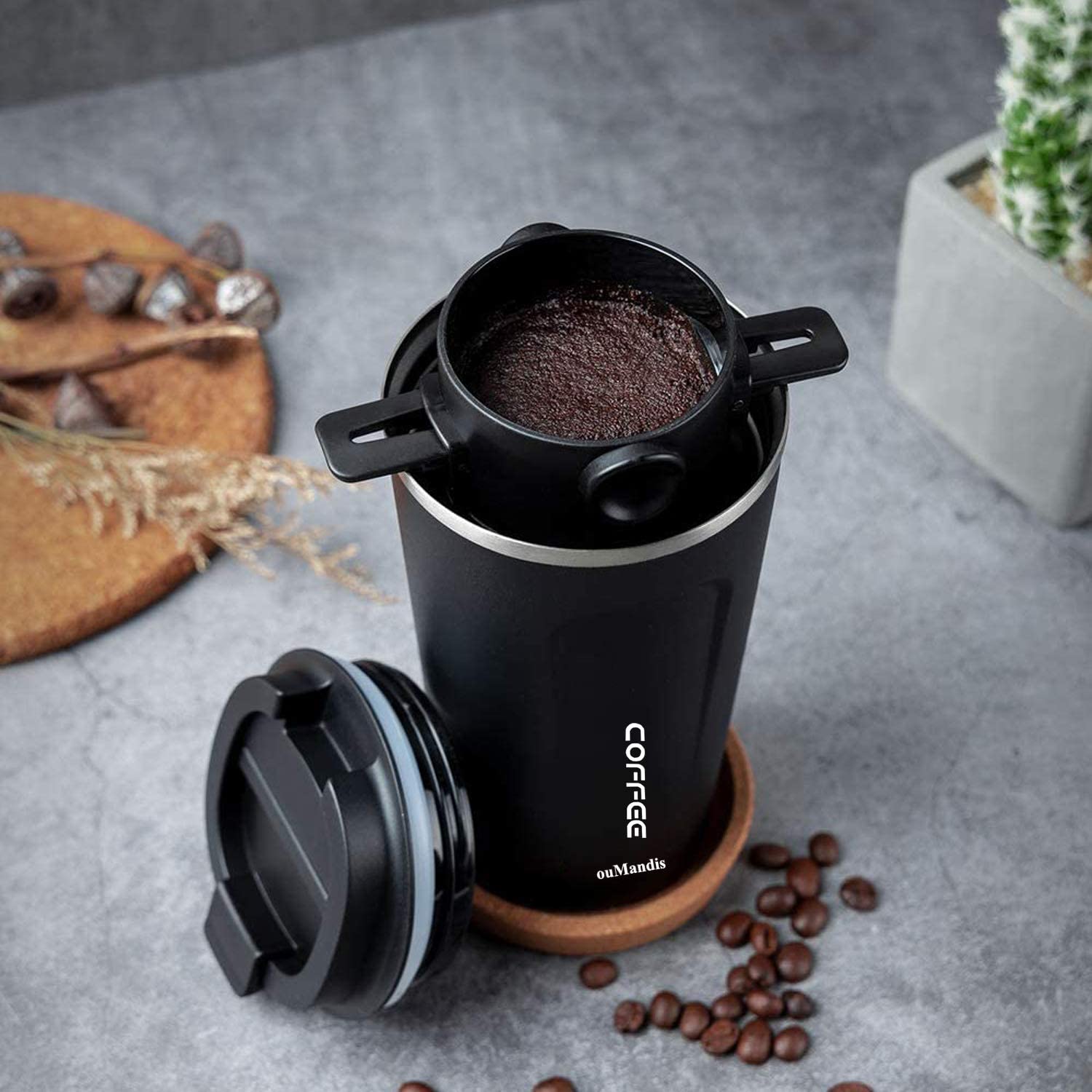 black pourover coffee travel mug