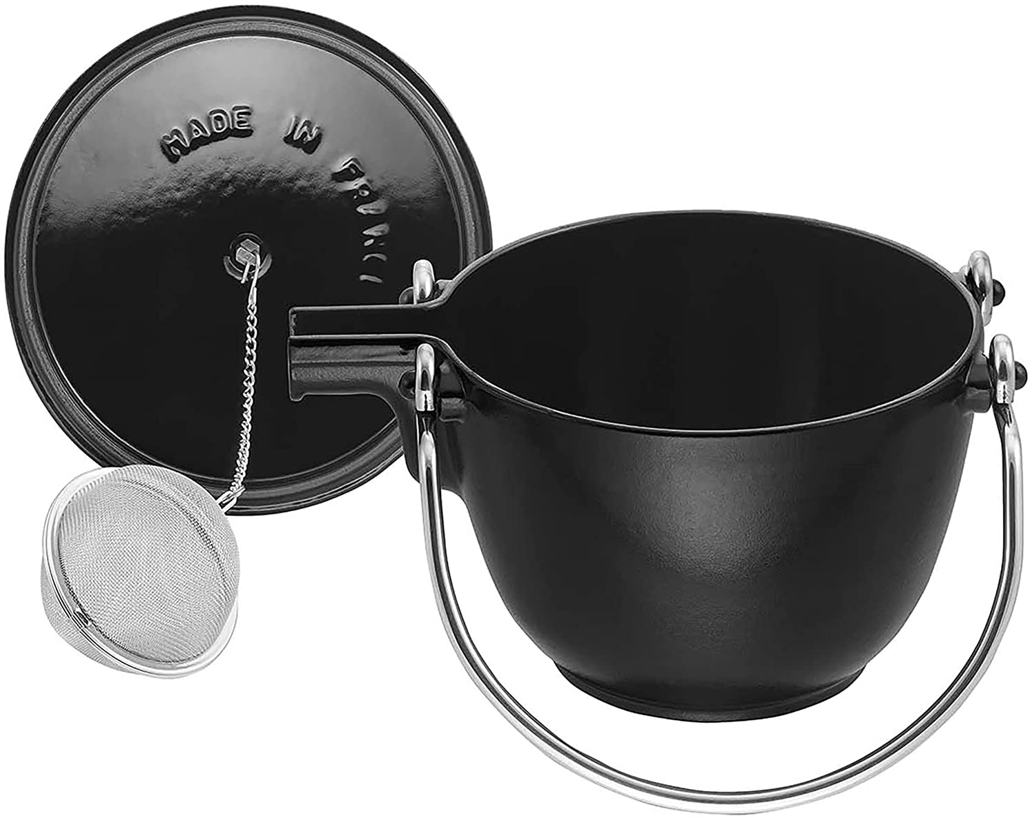black staub tea kettle with open lid
