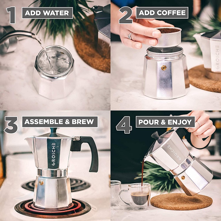 inforgraphic on how to use Stovetop Espresso Maker