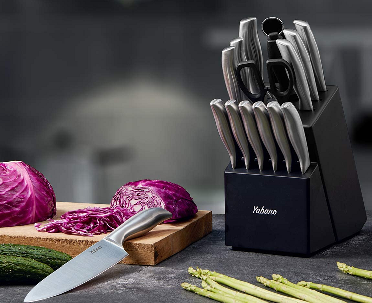 Yabano 16-Piece Kitchen Knife Set in block on counter