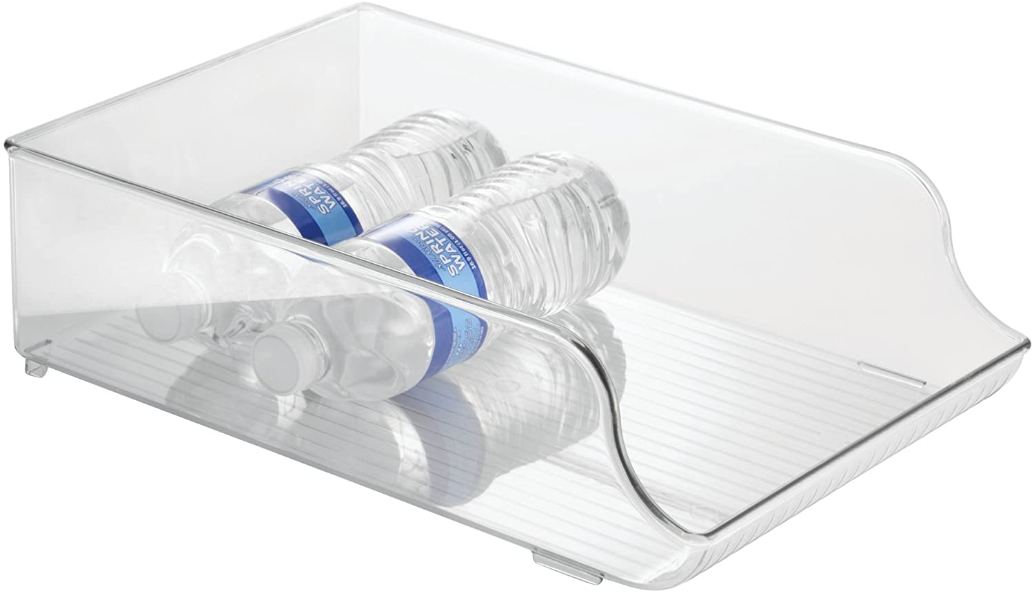 clear drawer full of water bottles